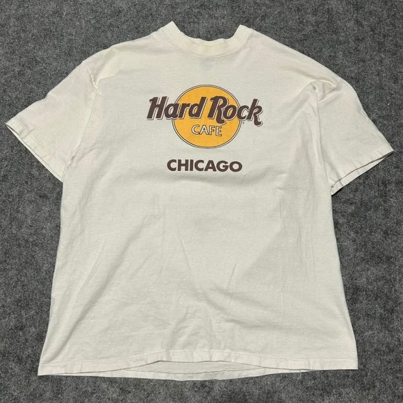 Hard Rock Cafe Chicago Vintage 90s Hanes Beefy-T Graphic Shirt White Size XL - Picture 1 of 7